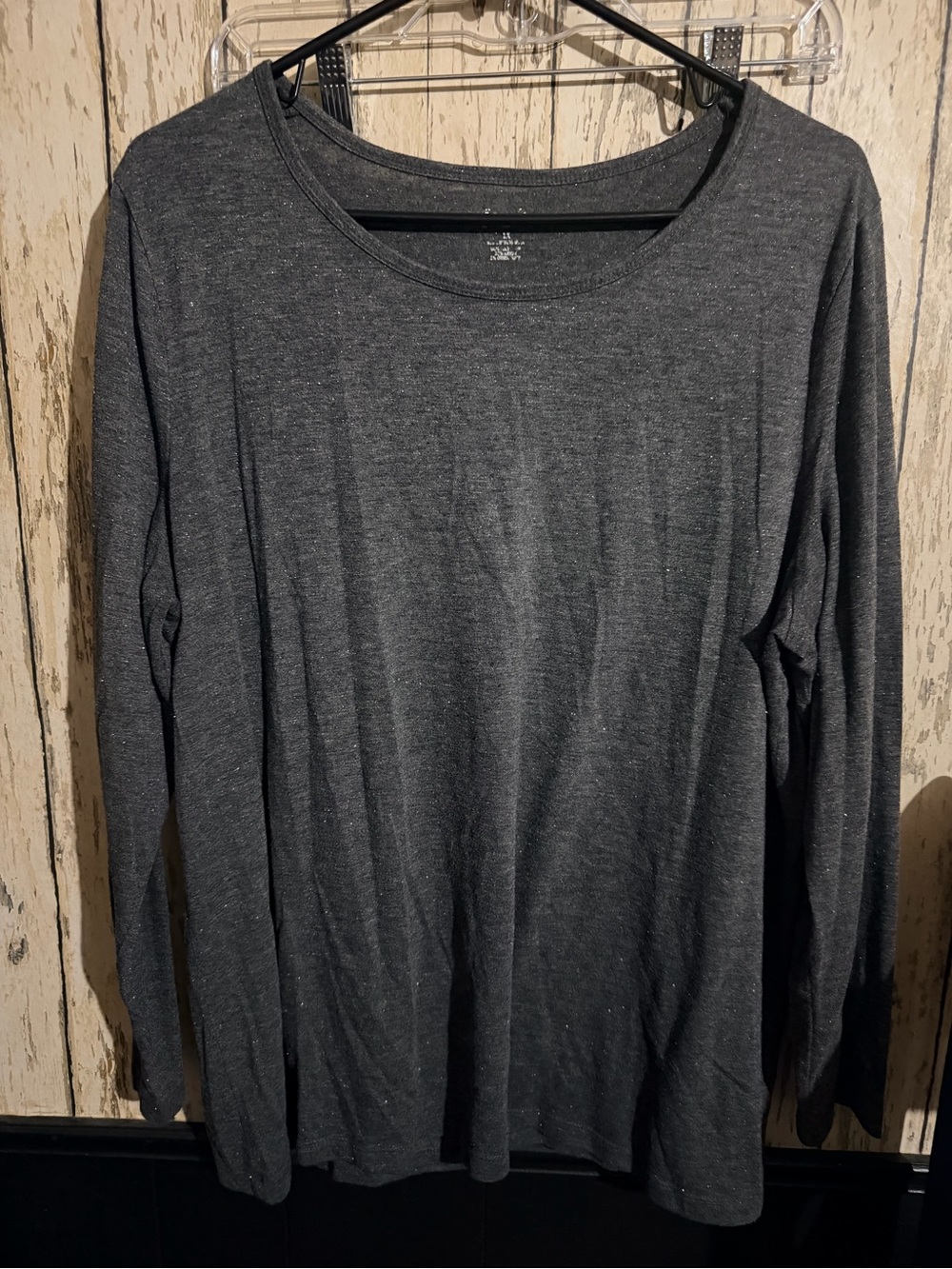 Women's Long Sleeve Scoop Neck Top - Charcoal Gray
